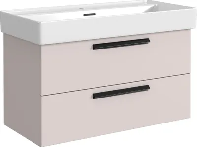 Produktbild von Badezimmer Waschtisch 100 cm Breite in kaschmir mit Keramik-Waschbecken - ATELLA-03