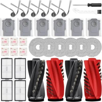 Produktbild von 34-Pack Zubehör für Roborock Saros 10R/Saros 20/Qrevo Curv 2 Prox/Curv 2 Pro Saugroboter, 4 Hauptbürsten 4 Filter 6 Wischpads 6 Staubbeutel Flach-Duftstein 6 Seitenbürsten 1 Reinigungsbürste