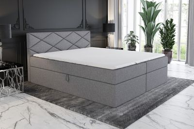 Boxspringbett LAXA 120x200 mit 2 Bettkästen, Bonell-Matratze und Topper. Möbel vom Hersteller- Handarbeit!Bett Komplett-Set mit Matratze,Bettkasten & Kopfteil. Stoff SAVANA. Elegantes Bett mit massives Kopfteil.