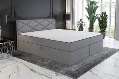 Produktbild von Boxspringbett LAXA 160x200 mit 2 Bettkästen, Bonell-Matratze und Topper. Möbel vom Hersteller-Handarbeit!Bett Komplett-Set mit Matratze,Bettkasten & Kopfteil. Stoff SAVANA. Elegantes Bett mit massives Kopfteil.
