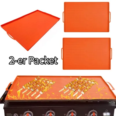 Produktbild von 2er-Set Silikon-Grillmatten – wiederverwendbar, schützt Grillplatten vor Schmutz, ideal für Outdoor-Grill & Partys zu Hause