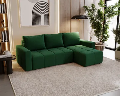 Produktbild von Ecksofa Schlafsofa NOHA in Stoff Kronos Flaschengrün Ottomane Rechts