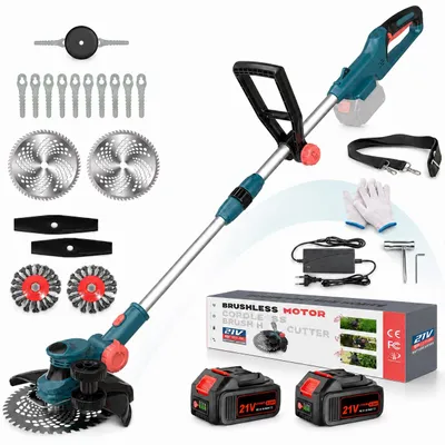 Produktbild von Akku-Rasentrimmer 750 W mit 21V 2×4,0-Ah-Akkus, bürstenloser Freischneider, 21 cm Schnittkreis, Unkrautbürsten, Teleskopstiel, Ladegerät
