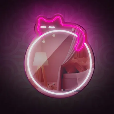 Obrázek produktu pro Barevný LED neon se zrcadlem FOREVER TF1 Spící kočka FMNE03 Bílá a růžová