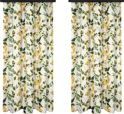 Two identical curtains with a floral leaf pattern are displayed side-by-side against a white background.