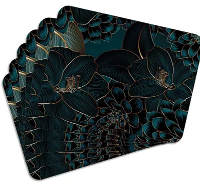 Produktbild von MG Design Set aus 6 Kork-Platzsets - Golden Florals - 30 x 40 cm - hitzebeständig & abwischbar, mit Korkrückseite