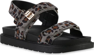 Produktbild von VAN HILL Damen Komfort Sandalen Bequeme Plateau Profil-Sohle Schuhe 841724, Farbe: Leopard, Größe: 38