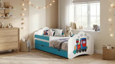 Obrázok produktu pre Detská posteľ Happy Babies - s matracom a zásuvkou a ochranou proti vypadnutiu, 80x160, detské postele pre dievčatá a mládež detská posteľ pre chlapcov