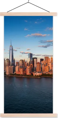 Produktbild von MuchoWow® Textilposter New York - Skyline - Boot 60x120 cm mit holzfarbenen Rahmen - Holz