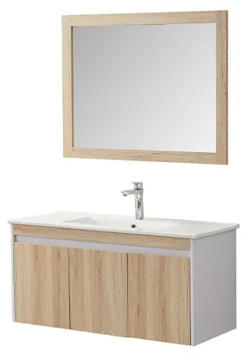 Image de Ensemble de salle de bain bois et blanc 99 cm