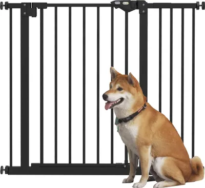 Produktbild von Hunde-Sicherheitsgitter - Tür-/Treppenschutzgitter, Klemmgitter - Verstellbar 74–94 cm - Höhe 77 cm - Doppelte Verriegelung - Edelstahl - Schwarz