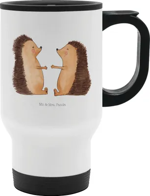 Produktbild von Mr. & Mrs. Panda Teebecher Igel Liebe - Weiß - Geschenk, To-Go-Becher, thermosbecher, Isolierbecher To Go, Freundin, Kaffeebecher, Hochzeitstag, Thermobecher, Verheiratet
