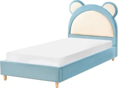 Obrázok produktu pre BELIANI Posteľ modrá zamatové čalúnenie 90 x 200 cm s čelom v tvare medvedíka moderný tradičný štýl detská izba