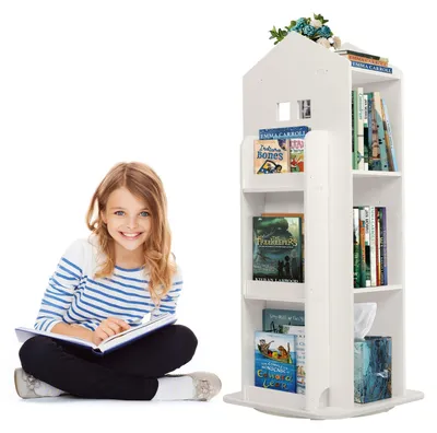 3-lagiges rotierendes Kinderbücherregal, 360° drehbar, PVC, weiß