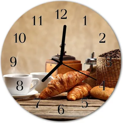 Produktbild von Glasuhr Wanduhr Küchenuhr Echt-Glas 30fi cm Croissants braun