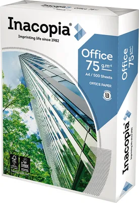 Productafbeelding van Inacopia papier, kantoor, 020807511001, A4, 75g, dubbelzijdig, wit, 500 vel per pak.