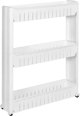 Produktbild von Rollwagen mit 3 Ebenen, 3-stöckiger Schrank auf Rollen, geräumige Regale im modularen Design, Multifunktional Aufbewahrungswagen  Schmal, in weiß