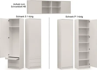 Produktbild von Schrankbett Klappbett horizontal HB 120 x 200 mit Aufsatz und 2 Schränken weiß