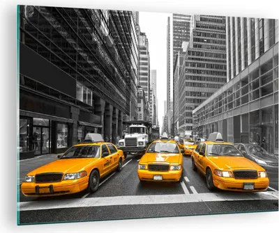 Produktbild von Bilder auf glas - Taxi Stadt Straße Transport - 70x50cm - Glasbilder - Wandbilder - Kunstdruck - zum Aufhängen bereit - Wanddekoration aus Glas - Glas Bilder - Wandbild auf Glas - GAA70x50-2695