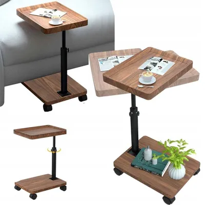 Produktbild von Beistelltisch Sofatisch Kaffeetisch Betttisch Laptoptisch Stahl Holz mit Rollen