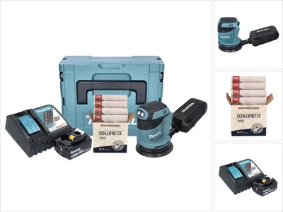 Produktbild von Makita DBO 180 RT1J Akku Exzenterschleifer 18 V 125 mm + 1x Akku 5,0 Ah + Ladegerät + Toolbrothers SPIDER Schleifset Netzschleifmittel + Makpac