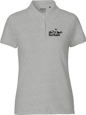 Produktbild von Huuraa Damen Polo Shirt Borkum Strandmotiv XL Sport Grey Bio Baumwolle Fairtrade Poloshirt Geschenkidee