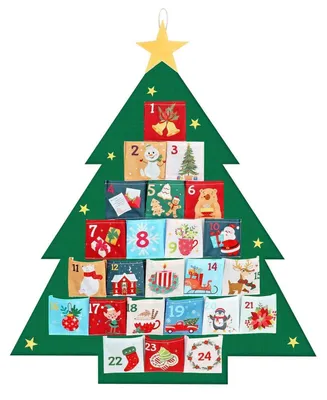 Obrázok produktu pre Vianočný kalendár z látky, ktorý sa dá naplniť, vianočný stromček, 24 vrecúšok, 10x10 cm, opakovane použiteľný