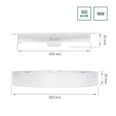 Imagen del producto de Panel empotrable LED Spectrum ALGINE 2 en 1, blanco, redondo, Ø 22,3 cm, 18W, 2200 lúmenes, luz cálida (3000K), ángulo de iluminación de 110°