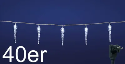 Produktbild von 40er LED Eiszapfen Lichterkette, transparent, kaltweiß, 10,6 m