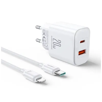 Produktbild von Joyroom Wandladegerät 20 W USB-C / USB-A Ladegerät Weiß + USB-C – für iPhone 1 m