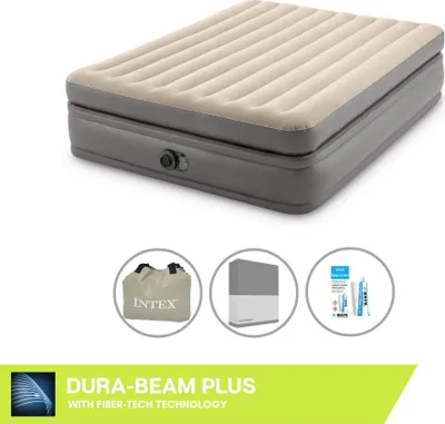 Produktbild von Intex Luftbett - 2 Personen - 152 x 203 x 51 cm - Grau - Mit eingebauter Pumpe, Spannbettlaken Anthrazit en Reperaturset