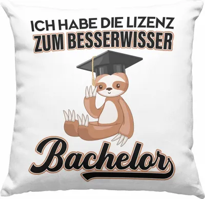 Produktbild von Trendation - Bachelor Geschenk Abschluss Deko-Kissen mit Füllung 40x40 Spruch Master Abitur Abi Graduation Bestanden Prüfung Lizenz zum Besserwisser (Grau)