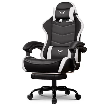 Obrázek produktu pro GTPLAYER Herní židle Kancelářská židle Ergonomická herní židle s opěrkou nohou, nastavitelnou opěrkou hlavy a bederní opěrkou, herní křeslo, bílá
