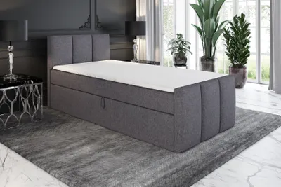 Produktbild von Boxspringbett, Jugendbett MOREN 100x200 (Links) mit Bettkästen, Bonell-Matratze und Topper. Farbe: Grau.