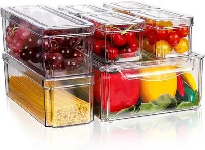 Immagine prodotto di Set di contenitori per frigorifero, 7 scatole trasparenti, impilabili, per cassetti da cucina