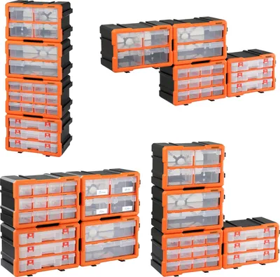 Image de Organisateur pour outils plastique transparent 29,5x19,5 x16cm boîtes rangement 36 compartiments tiroirs caisse vis incluses atelier garage