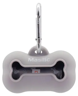 Produktbild von Masilic Silikon Hundekotbeutel Spender Knochenform, inkl. 1 Rolle Kotbeutel & Karabinerhaken, Tragbar & Hygienisch, für Hunde, Einfach Nachfüllbar, Langlebig, Ideal für Spaziergänge & Reisen, Grau