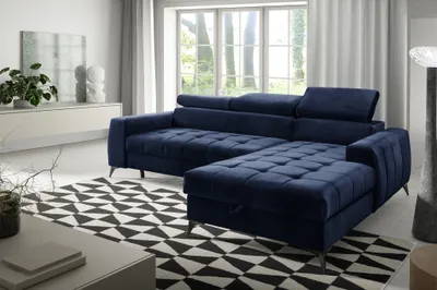 Produktbild von Ecksofa Schlafsofa Sofa AGNESA XS Stoff Salvador Dunkelblau Ottomane Rechts