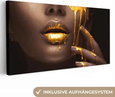 Obrázek produktu pro OneMillionCanvasses® - Plátno - Zlato - Žena - Barva - Rty - Luxusní, nástěnná malba, nástěnné dekorace obrazy obývací pokoj, 80x40cm