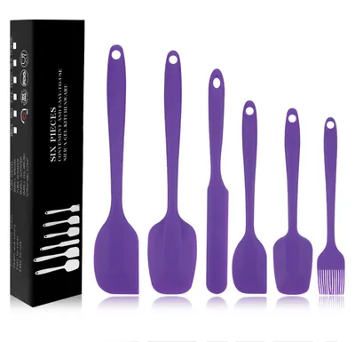 Image de Lot de 6 spatules en silicone, résistantes à la chaleur, antiadhésives, souples, sans soudure, violettes