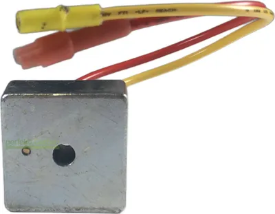 A square metal component with wires and connectors attached, isolated on a white background.