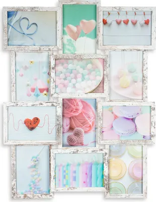 Produktbild von levandeo Bilderrahmen Collage 51x68cm 12 Fotos 13x18 Shabby Chic MDF Holz Glas