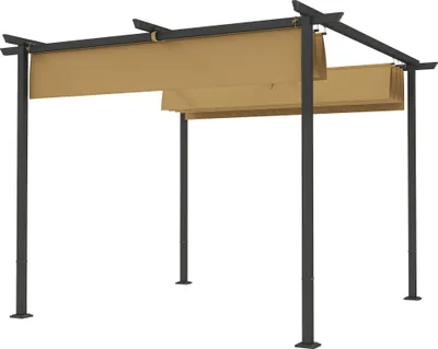 Produktbild von 3 x 3 m Garten-Pergola mit verstellbarem Dach, Metallrahmen, UPF30+ Schutz, Sonnendach für Veranda, Terrasse, Beige