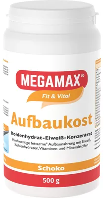 Produktbild von MEGAMAX Aufbaukost Kohlenhydrat-Eiweiß-Konzentrat Schoko-Geschmack, 500 g Pulver