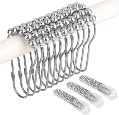Produktbild von Duschvorhanghaken 36 Stück, Edelstahl, 77x40mm, Gleitsystem, für Duschvorhangstange