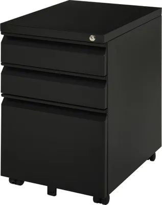 Produktbild von Rollcontainer, 3 Schubladen, 5 Räder, Hängeregister, abschließbar, Stahl, schwarz 39 x 48 x 60 cm