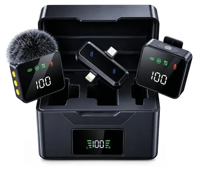 Produktbild von Wireless Lavalier Mikrofon 2er Set, Ansteckmikrofon mit Geräuschunterdrückung, für TikTok, YouTube, Podcast, Streaming und Interviews