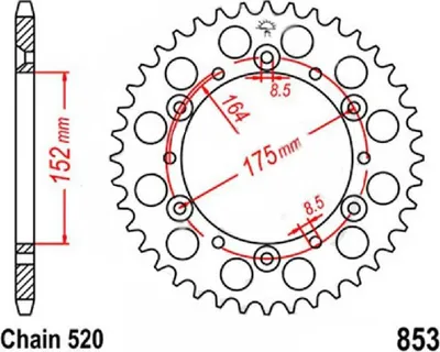 Zdjęcie produktu dla Zębatka Tylna 853-44, 44 Zęby, Rozmiar 520
