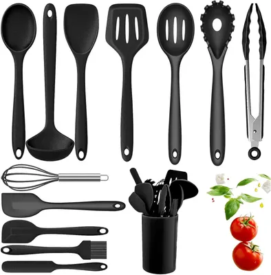 Produktbild von Küchenhelfer-Set aus Silikon, 13-teilig, hitzebeständige und antihaftbeschichtete Küchenutensilien, spülmaschinenfest