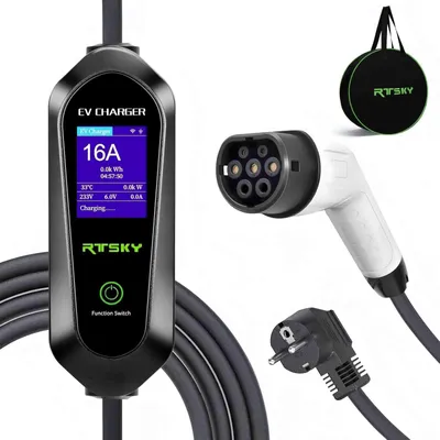 Imagen del producto de Cable de carga para coche eléctrico, 3,5 kW, 5 metros de longitud, con conector tipo 2, portátil